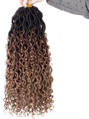Mscat 18Inch 8 Packs 3 Tones River Faux Locs Crochet Hair With Curly Hair In Middle And Ends Pre-Looped Crochet Braids Messy Bohemian Fuax Locs Hair Extensions (14Strands/Pack 1B3027#)