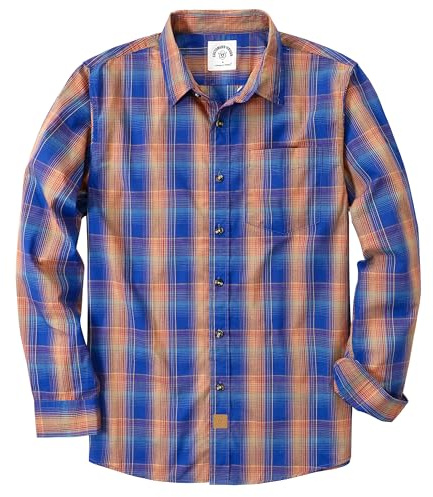 Dubinik® Chemise Homme Casual Poche Leger Doux Regular Bouton Classiques Carreaux Manches Longues Bleu Orange 052 4XL
