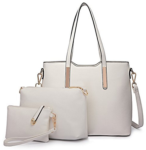 Miss Lulu Handtasche Damen Shopper Schultertasche Groß Henkeltasche Tragetasche Aktentasche Tasche Tote für Büro Schule Einkauf Reise Elegant PU Leder 3 Stück Set
