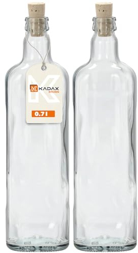 KADAX 2er Set Glasflaschen 700ml mit Korken Oval – Leere Flaschen zum Befüllen für Likör, Schnaps, Öl & Essig, ideal zum Verschenken, Refillable Glass Bottles