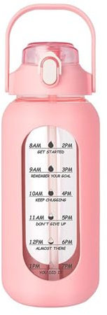 Borosilicate Glass Water Pitcher Bpa-free Carafe Sure Here's A Product Title for Listing 56 Oz Bottle with Straw Time Marker Motivational Half Gallon Pink