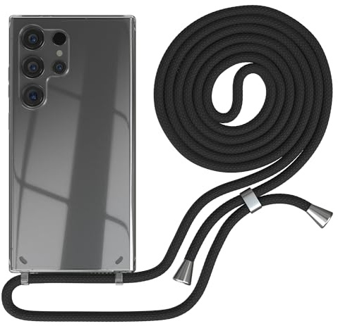 EAZY CASE - Handykette kompatibel mit Samsung Galaxy S24 Ultra Kette zum Umhängen für Galaxy S24 Ultra Hülle mit Band aus Silikon stoßfeste transparente Handyhülle als Fallschutz in Schwarz