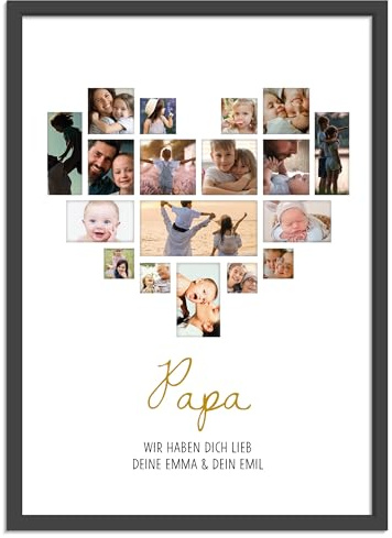 OWLBOOK® Vatertagsgeschenke für Papa Vatertags Geschenk Personalisierte Geschenke für Papa Fotogeschenke für Papas Geschenke zum Vatertag | Herz Mosaik 18 Fotos | Papier