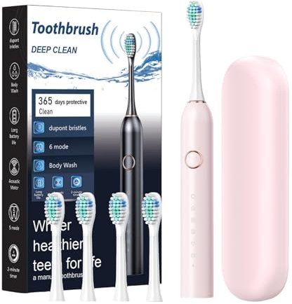 Spazzolino elettrico - Spazzolino da denti ricaricabile con 8 testine di ricambio | 40000 VPM ad alta frequenza 6 modalità di pulizia profonda spazzolino elettrico | Spazzolino da denti a batteria per