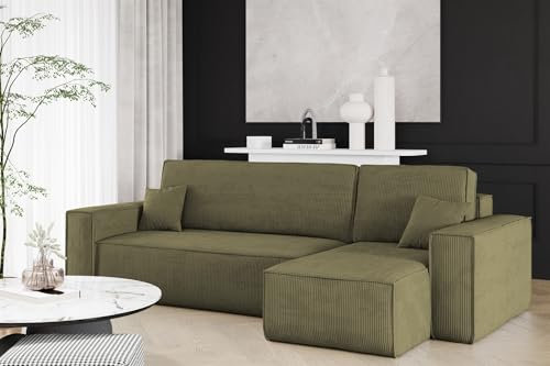 Fun Möbel Ecksofa Schlafsofa Sofa Maris Stoff Poso (Olivgrün, Seite Rechts:)