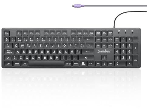 Perixx PERIBOARD-117P ES Teclado Con Cable PS/2 - configuración ES y Teclas Tipo chiclet Impresas en Grande - - QWERTY Español