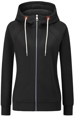 KEBORUILA Hoodie Damen Sweatjacke Kapuzenjacke Herbst Winter Sweatshirt Kapuzenpullover Mit Kapuze Reißverschluss Oberteile 2025 Schwarz S