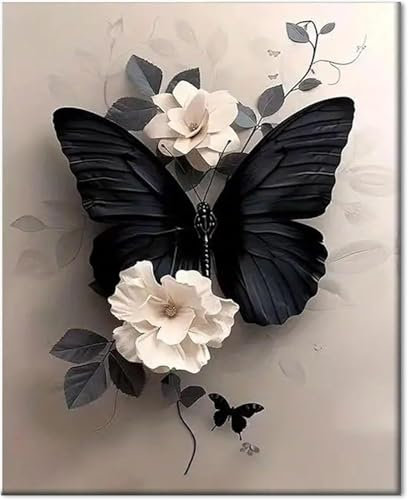 Gutluz Malen nach Zahlen Erwachsene Blumen Schmetterling- Paint by Numbers Adult Butterfly - Cheerful Painting Kits - Bastelset Leinwand Pinsel - Malen-Nach-Zahlen Kinder 40x50cm(CD166)