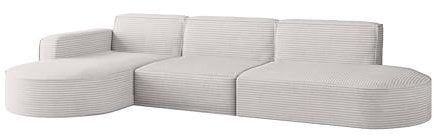 Kaiser Möbel - Sofa L Form - Ecksofa Cord - 296 cm lang, 165 cm breit - Wohnzimmer Couch Extra Groß, Bequemer Sitz mit gewellten Federn und HR Schaum - Modena Sofa Ecru - Ottomane Links