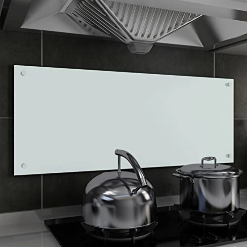 Iiaky Kitchen Backsplash White 100x40 cm Tempered Glass-Tempered Glass Splashback for Kitchen,Toughened Glass Heat Resistant Splashbacks for Cookers - Pre-Drilled Holes with Fixing