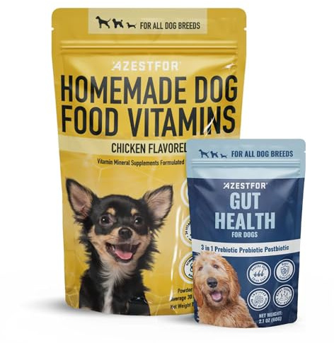 Azestfor Chicken Flavored Homemade Dog Food Vitamins Pre-Mix Powder (16oz) & Gut Health Supplement (60g) Bundle – 3 in 1 Probiotic, Prebiotic & Postbiotic Blend – For Raw, BARF & Holistic - All Breeds