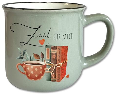 Vintage Tasse Grau mit Spruch T149 ″Zeit für mich″ Motivtasse Geschenk Lesen Bücher Kaffee Auszeit Retro Keramik 330 ml