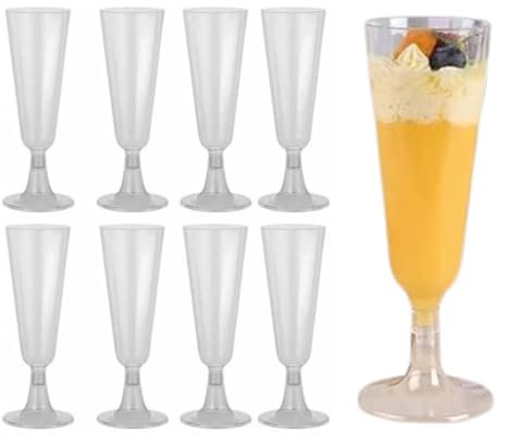 C&S Homestore 8 x 5oz/140ml Plastic Champagne Flutes Reusable Prosecco Glasses, Cocktail Glasses, Plastic Flutes for Cocktail, Dessert - Glasses for Parties, Weddings, Birthdays, Picnic