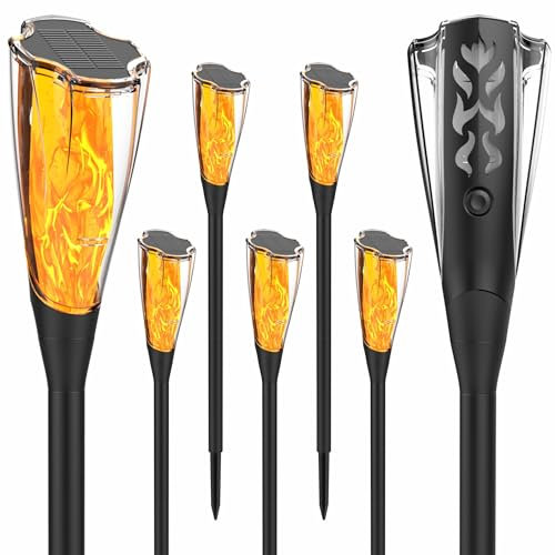 Ultrazar Solar Lights Outdoor Garden, 6 Pack Tall Solar Flickering Dancing Flame Lights, IP65 Waterproof Solar Torch Lights Landscape Lighting Auto On/Off for Garden Patio Yard Pathway Lawn