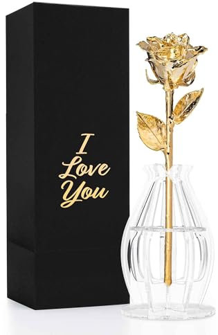 Forever Rose I Love You Bloom Box, 24 Karat vergoldete königliche Rose in schöner Geistervase und Blumenbox, romantisches Geschenk für Frauen und Männer