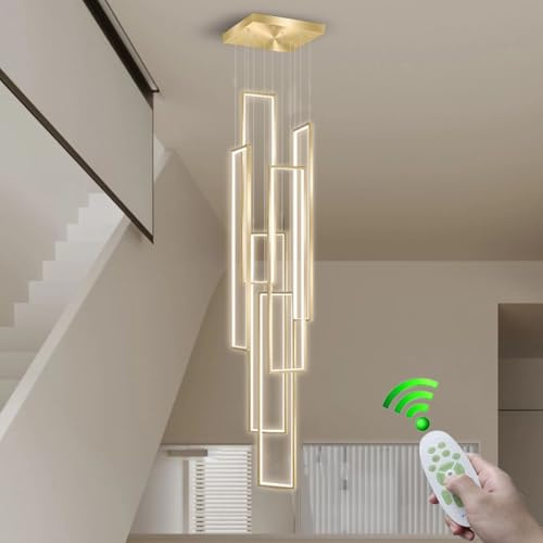Stesulfr Moderner LED Kronleuchter mit Fernbedienung Foyer Kronleuchter für hohe Decken 6 Lichter 3000–6500K dimmbar großer Kronleuchter Treppenhaus Pendelleuchte für Eingangsbereich Wohnzimmer Villa