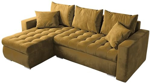 BROMARKT Sofa mit Schlaffunktion Ecksofa L-Form Schlafsofa Couch Bettkasten Wohnzimmer Möbel LUIS Couch 3 Sitzer Bett mit Bezugbehalter 238x150x72 Selfgelb