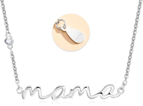 VNOX Muttertagsgeschenk Mama Kette 925 Sterling Silber - Mutter Geschenk Silberkette Damen mit Mama Anhänger, Geschenke für Muttertag Geburtstag Weihnachten