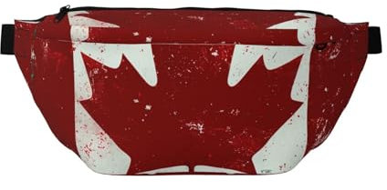 Bauchtasche mit Kanada-Flagge, bedruckt, für Herren und Damen, verstellbar, mit mehreren Taschen, für Outdoor-Sport, Wandern, Schwarz , Einheitsgröße, Wanderrucksack