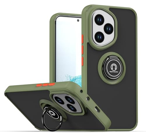 XINYEXIN Hülle für Honor 400 mit Ring Stnad Stoßfest Handyhülle Anti-Scratch Durchscheinend Matt PC Back + Soft TPU Bumper Case Cover - Armeegrün