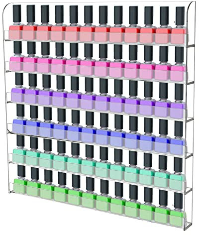 BraveeFly Estantería de pared para esmalte de uñas, 6 niveles, soporte para esmalte de uñas, organizador de pared, estantes acrílicos, para hasta 96 esmaltes de uñas