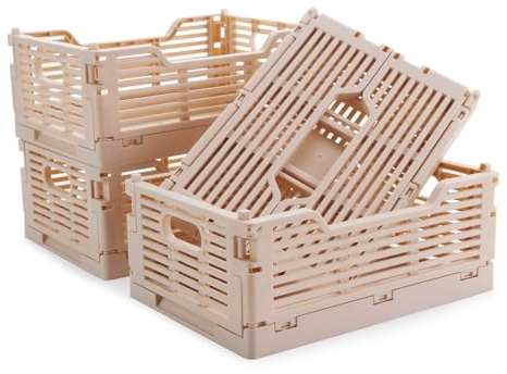 Vivikivi 4 Stück Klappbox, Kunststoff Klappkiste Aufbewahrungskorb, Stapelbar Faltbarer Aufbewahrungsbox Kisten Aufbewahrung für Haus Klassenzimmer Büro Küche Schlafzimmer (22x15x9cm, Rosa)