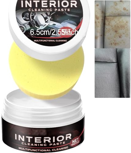 Car Interior Renovation Maintenance Cleaning Cream, Leather Cleaner & Conditioner for Cars, 3-in-1 Cleaning Paste for Car Seats, Furniture, Deep Cleans, Repairs Protects, Includes Sponge (1Pcs)