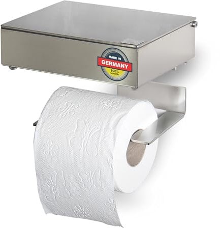 Toilettenpapierhalter mit Feuchttücherbox - Gehäuse Matt & Abdeckung Edelstahl - befüllbar von Links - Wandhalterung 2-in-1, Feuchttuchbox & Klopapierhalter aus Edelstahl, Made in Germany