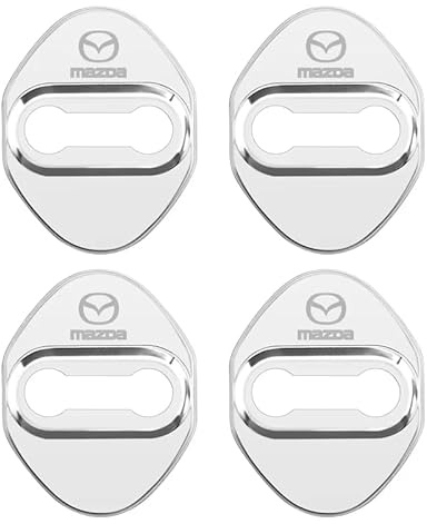 XVBFSC 4pcs Car Door Latch Protective Cover for Mazda 2 3 6 CX-3 CX-30 CX-5 CX-50 CX-60 CX-7 CX-8 CX-9 MX-5 MX-30, Car Door Lock Protector Anti-Corrosion Anti and Vibration,Silver 1