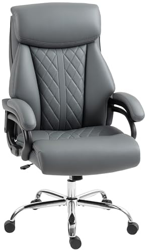 HOMCOM Executive Office Chair, 150kg Big and Tall PU Leather Desk Chair with Spring Padding, Quiet Swivel Wheels, High Back, Height Adjustable, for Home, Charcoal Grey