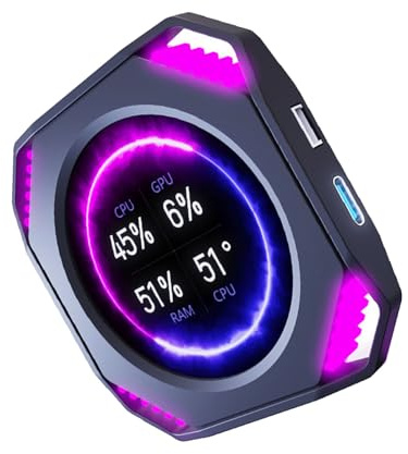 PENCHEAK Runder USB-PC-Monitor, 5,3 cm (2,1 Zoll) Display, GPU, CPU-Temperatur-Tracking, kompaktes Design für Computer, baut USB-Strom-GPU/CPU-Temperaturanzeige