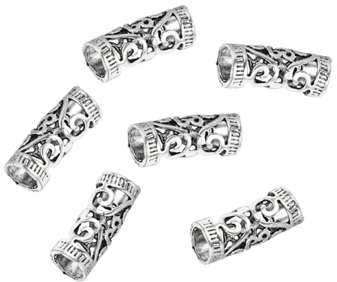 Dreadlocks Ringe aus Legierung, Gebogene Haaraccessoires, 6 Stück | Silberfarbene Haarringe mit Aussparungen, Leicht zu Biegen und Anzubringen, für Foto und Braut