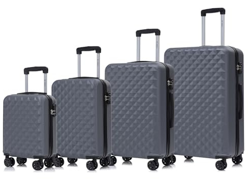 YONSLY Premium Reisekoffer TSA-Schloss, Hartschalen-Koffer Trolley Kabinenkoffer Rollkoffer Suitcase Handgepäck 4 Rollen (Grau, S-M-L-XL-Set)