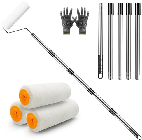 Extendable Paint Roller Kit, 3 Pcs 9'' Paint Roller with Thickened Detachable Metal Handle, 6.6FT Telescopic Roller Extension Splicing Rod for Home Painting Walls and Ceiling | 6.6FT Telescopic Roller Pole with Thickened Metal Handle，Roller Extension Pole Kit for Household Painting Walls and Ceiling