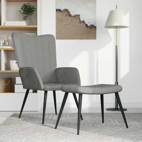 Chaise de Relaxation avec Repose-Pieds Gris Clair Velours, Fauteuil de Salon Confortable et Moderne pour Séjour ou Bureau, Siège Ergonomique avec Accoudoirs Mousse Dense, Design Élégant et Stable