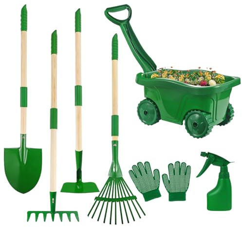 Onlynery Equipo de Juego Infantil al Aire Libre | Juego de Jardín con Rastrillo, Pala, , Rastrillo Hojas, Carretilla, Guantes y Spray | Juguetes al Aire Libre para Niños - para niños y niñas, Patio,