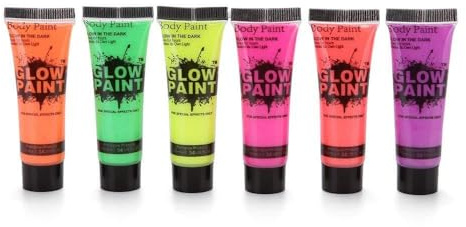 Cryfokt Peinture Corporelle Phosphorescente, 6 Tubes de 10 Ml avec Couleurs Néon, Peinture Corporelle Fluorescente à Lumière Noire pour Fête, Festival, Halloween, Clubbing (6PCS)