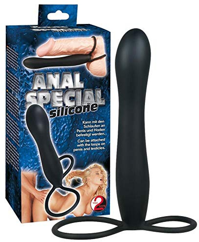 You2Toys Anal Special Silicone Black - softer Analdildo mit zwei Schlaufen für Penis und Hoden, Analplug für Männer und Paare, intensive, doppelte Stimulation, schwarz