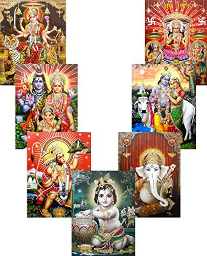 Großhandel 10 Stück Hindu Götter und Göttin Glitzer Poster: Größe – 50,8 x 40,6 cm