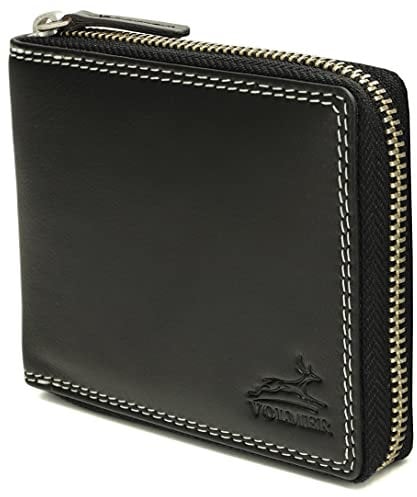 Fa.Volmer ® Herren Leder Geldbörse mit umlaufenden Reißverschluss - echtes Rindsleder - RFID-Schutz - Münzfach mit Einkaufswagenchip-Halter - Schwarz