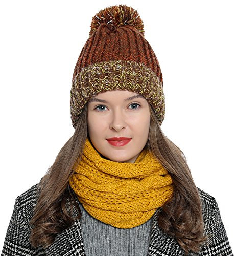 DonDon Loop Schal Damen Winter Schlauchschal Winterschal Wollschal warm und weich gelb