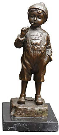 Antike Fundgrube Bronze Figur eines Lausbuben mit Zigarette im Mund | Skulptur Statue | mit Marmorsockel | H: 20 cm (5346)