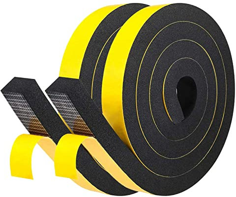 fowong Thick Self-Adhesive Foam Tape 25 mm(W) x 20 mm(T) Black Weather Stripping Seal Tape for Door Jamb Front Door Frame Insulation Foam Strip, 2 Pcs Total 4M Long