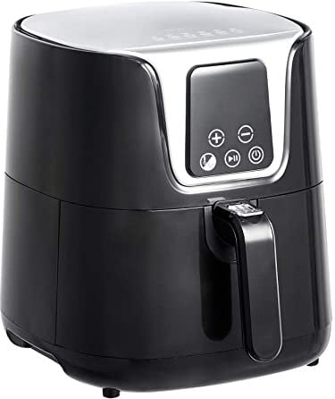 Amazon Basics Friteuse sans Huile compacte, numérique et multifonctionnelle air fryer, 4 litres, Noir / Chromé