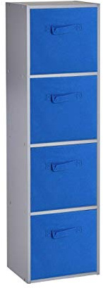 URBNLIVING Wooden Bookcase Grey 4 Tier + 4 Dark Blue Drawer