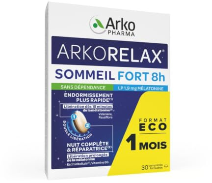 Arkopharma - Arkorelax Sommeil Fort 8 heures XL - Permet de retrouver un sommeil de qualité, sans dépendance - 30 comprimés
