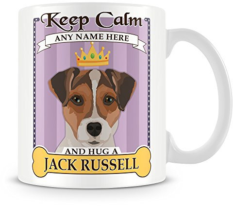 MUGGZ Jack Russell Mug - Personalised Gift - Add Name and Text - Keep Calm and Hug a Jack Russell Cup - Purple