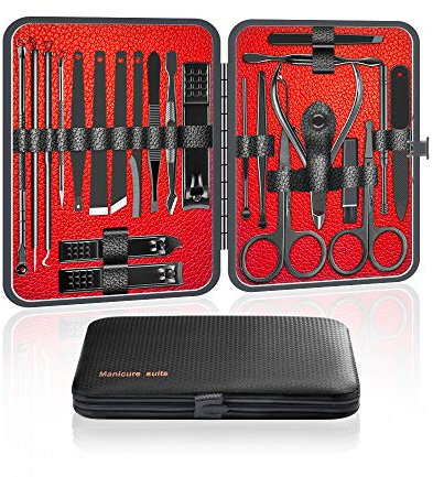 Ywoow Nail Clippers Set Stainless-Steel - 23 pcs Manicure Set Professional Beauty Tools Kit Hook Tweezer Manicure Nail Trimmer Grooming Kit