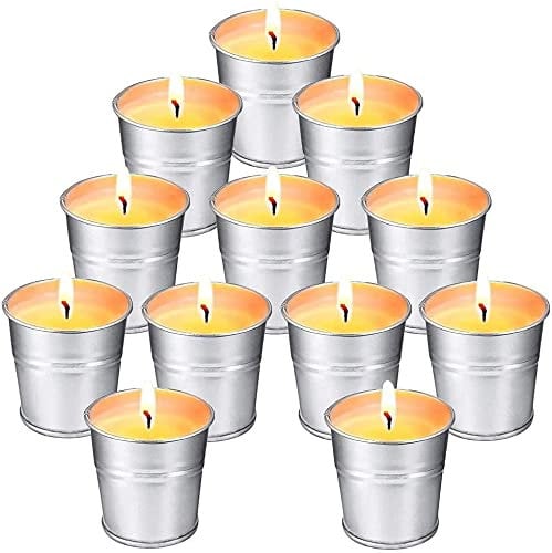 12 Stück Kerze im Metalleimer, 120-180 Brennstunden Natürliches Sojawachs Citronella Duftlichter Zitrone Teelichter Outdoor Indoor Ideal für Balkon,Terrasse,Garten,Camping