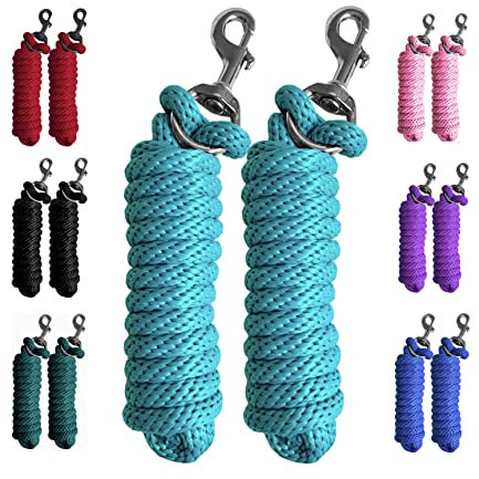Majestic Ally 2 Stück Solid Poly Leine für Pferde & Nutztiere - 3 m lang und 5/8 Zoll dick - austauschbarer Schwerlastbolzen-Druckknopf - handgefertigt - weich und gebrochen (türkis)